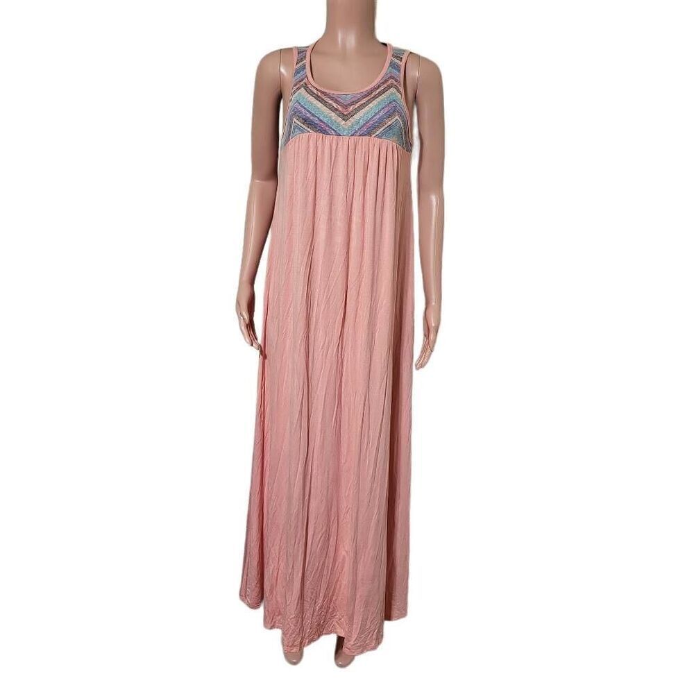 BomBom women's crew neck sleeveless peach maxi dress S